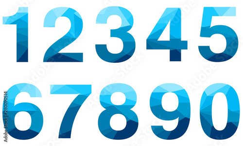 Cuadros en Lienzo Set of blue vector polygon numbers font with long shadow