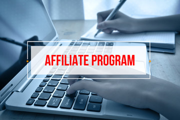 hand typing on keyboard with text affiliate program