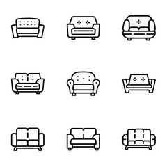 Poster - Sofa icon set. Outline set of 9 sofa vector icons for web design isolated on white background