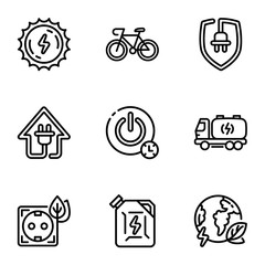 Poster - Energy icon set. Outline set of 9 energy vector icons for web design isolated on white background