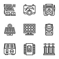 Poster - Solar panel icon set. Outline set of 9 solar panel vector icons for web design isolated on white background