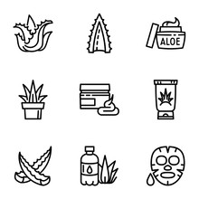Aloe Icon Set. Outline Set Of 9 Aloe Vector Icons For Web Design Isolated On White Background