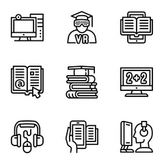 Poster - Web library icon set. Outline set of 9 web library vector icons for web design isolated on white background