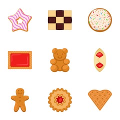 Poster - Biscuit icon set. Flat set of 9 biscuit vector icons for web design isolated on white background