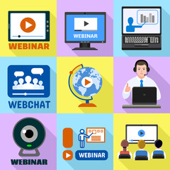 Poster - Webinar icons set. Flat set of webinar vector icons for web design