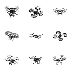 Poster - Drone icon set. Simple set of 9 drone vector icons for web design isolated on white background