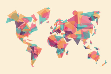 Wall Mural - Abstract world map made of colorful geometry shape