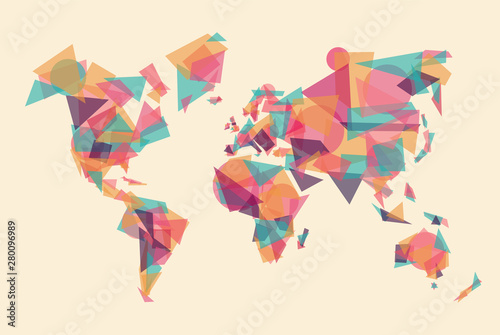 Cuadros en Lienzo Abstract world map made of colorful geometry shape
