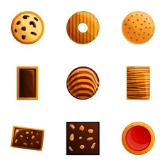 Poster - Cookies icon set. Cartoon set of 9 cookies vector icons for web design isolated on white background