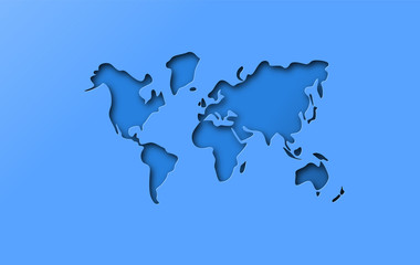 Wall Mural - Blue papercut cutout world map concept