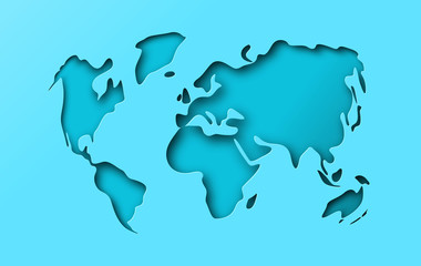Poster - Blue paper cutout world map papercut concept