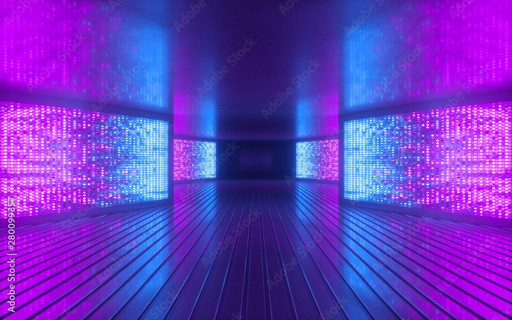 3d render, blue pink neon light abstract background, night club empty ...