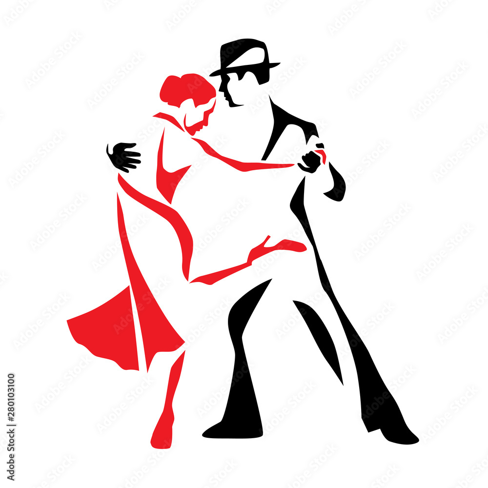 Tango dancing couple man and woman vector illustration, logo, icon for dansing school, party	 - obrazy, fototapety, plakaty 