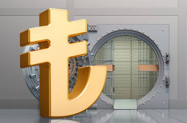 Poster - lira sign with opened bank vault, 3d rendering