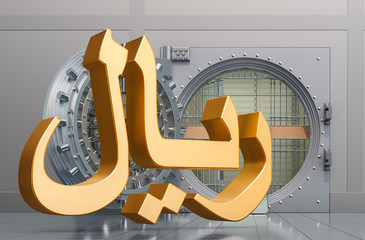 Poster - saudi riyal sign with opened bank vault, 3d rendering