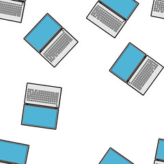 Poster - Seamless pattern, texture of modern powerful digital computer mobile laptops with keyboard, technology isolated on white background