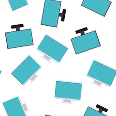 Poster - Seamless pattern, texture of modern digital rectangular lcd liquid crystal ice LED ips widescreen frameless monitors, screens, technology isolated on white background. Vector illustration