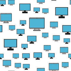 Poster - Seamless pattern, texture of modern digital rectangular lcd liquid crystal ice LED ips widescreen frameless monitors, screens, technology isolated on white background. Vector illustration