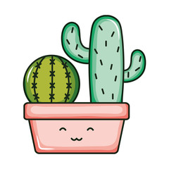 Poster - cactus plants in pots kawaii characters