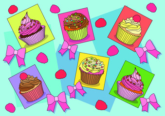 Wall Mural - Cupcakes bow on background illustration vector 