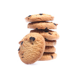 Chocolate chip cookies isolated on white background. Sweet biscuits