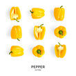 Seamless pattern with yellow pepper. Vegetables abstract background. Pepper on the white background.