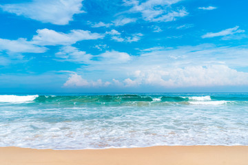 Wall Mural - beautiful tropical beach with blue sky and white clouds abstract texture background. copy space of s