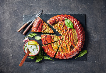 Wall Mural - Spinach Ricotta Pie on a slate tray