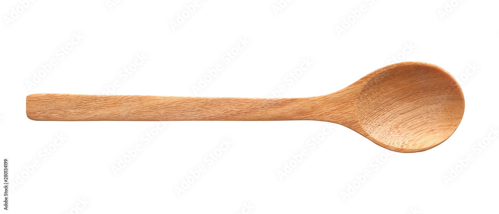 Top view Wooden spoon isolated on white background clipping part. - obrazy, fototapety, plakaty 