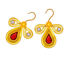 Wall Mural - Pair of earrings in the form of three petals. Vector illustration on white background.