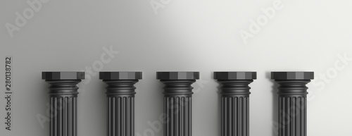 Cuadros en Lienzo Five black pillars against silver wall background