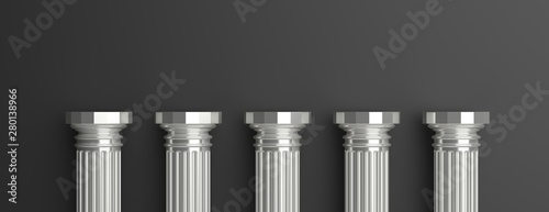 Fotomural Five silver pillars against black wall background