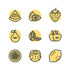 Poster - Set of Fruits Vector Line Icons. Fruits symbol illustration. Contains such Icons as Strawberry, Orange, Watermelon and more. Editable color.