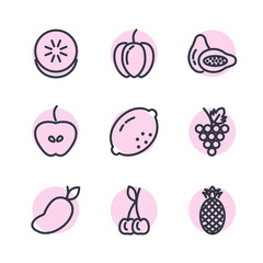 Poster - Set of Fruits Vector Line Icons. Fruits symbol illustration. Contains such Icons as Strawberry, Orange, Watermelon and more. Editable color.