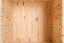 Open Empty Wooden Crate, Closeup. Inside View