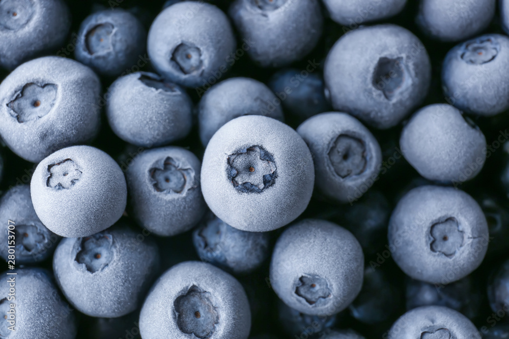 Tasty frozen blueberries, closeup view