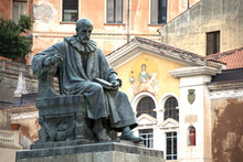 Statue Of Bernardino Telesio, The Ancient Philosopher, Located In Piazza XV Marzo, Cosenza - Italy