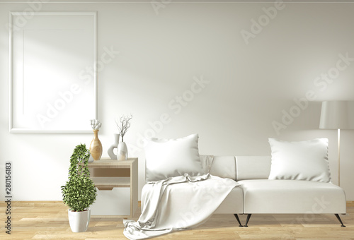 Modern Zen Living Room Interior With Sofa And Green Plants