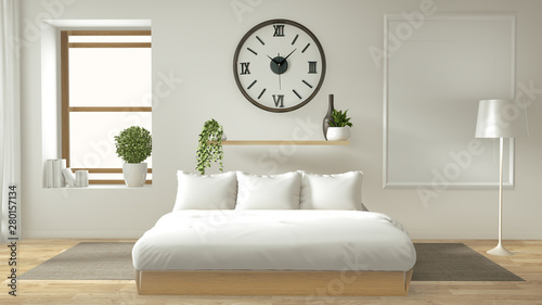 Home Interior Wall Mock Up With Wooden Bed Curtains And