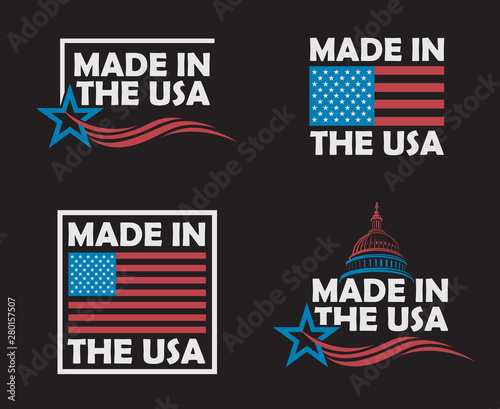 collection of made in the usa labels isolated on black background Tableau sur Toile