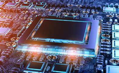 Fototapete - close-up view of a modern gpu card with circuit 3d rendering