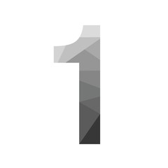 Wall Mural - grey vector polygon one number font with long shadow. low poly illustration of flat design.