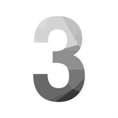 Wall Mural - grey vector polygon three number font with long shadow. low poly illustration of flat design.