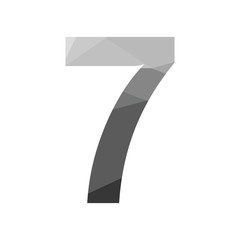 Wall Mural - grey vector polygon seven number font with long shadow. low poly illustration of flat design.