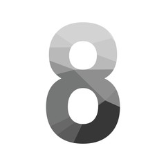 Wall Mural - grey vector polygon eight number font with long shadow. low poly illustration of flat design.