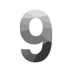 Wall Mural - grey vector polygon nine number font with long shadow. low poly illustration of flat design.