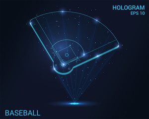 Wall Mural - Hologram baseball. A holographic projection of the baseball field. Flickering energy flux of particles. Scientific sports design.