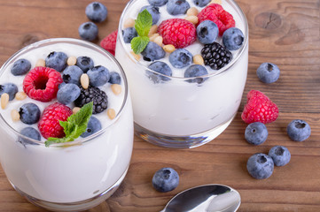 Wall Mural - natural Greek yogurt and wild berries