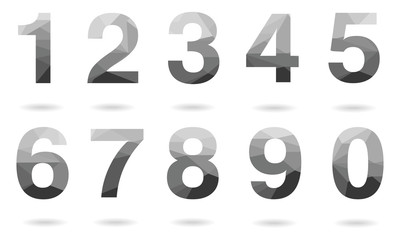 Wall Mural - set of grey vector polygon numbers font with shadow. low poly illustration of flat design.