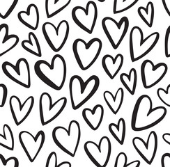 seamless heart pattern in doodle style. hand drawn abstract vector background. black and white.